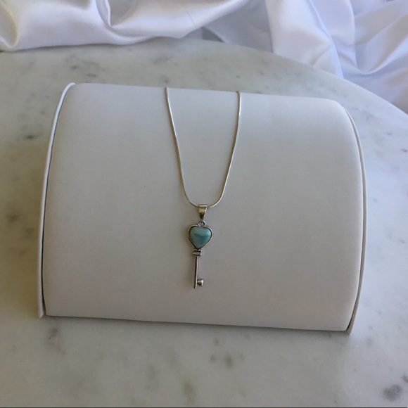 Natural Larimar Key Sterling Silver Necklace - Picture 10 of 16